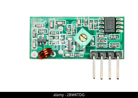 Micro 433MHz UHF Radio Receiver Module Isolated on White Background Stock Photo