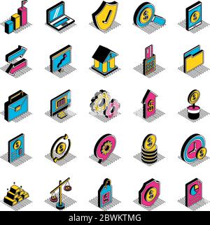 Money and financial isometric style icon set vector design Stock Vector