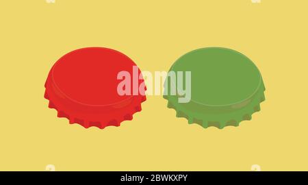 Vector Isolated Illustration of a Red and a Green Bottle Tops Stock Vector