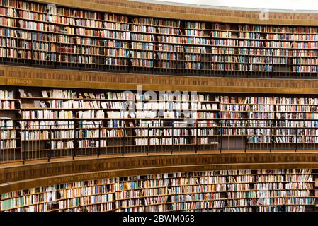 Stockholm, Sweden - August 8, 2019: Interior view of Stockholm Public Library, an iconic building designed by Gunnar Asplund architect Stock Photo