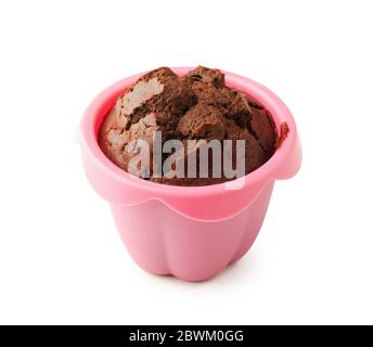 Chocolate brown muffin dessert or cupcake isolated on white background Stock Photo