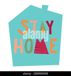Stay home vector fun and cute lettering  Stock Vector