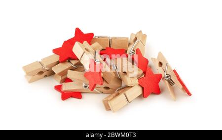 Clothes hearts pins isolated on a white background Stock Photo