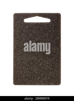 Black plastic cutting board isolated on white background Stock Photo