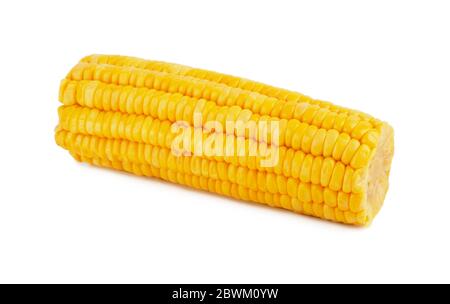 Cob of sweet boiled corn isolated on white background Stock Photo