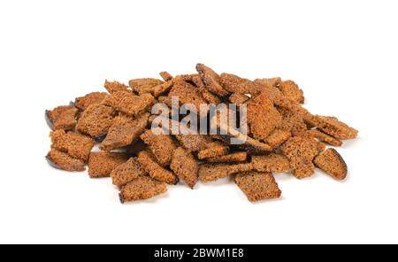 Heap of garlic butter rye croutons isolated on white background Stock Photo