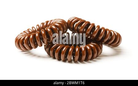 Brown soft hair scrunchy, ties isolated on white Stock Photo