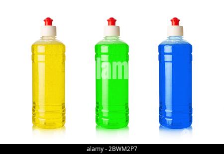 Dish washing liquid packages isolated on a white background Stock Photo
