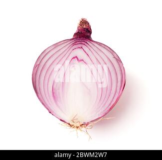 Half of red sliced onion isolated on white background, top view Stock Photo