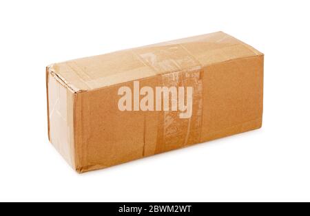 Parcel crumpled cardboard box isolated on white background Stock Photo