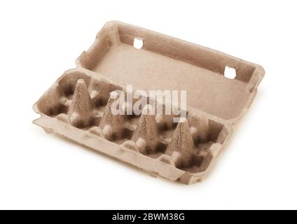 Empty egg carton packaging isolated on a white background Stock Photo