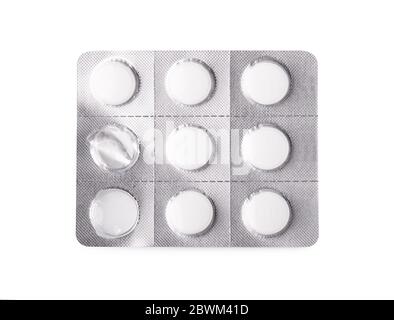 Pack of pills in tablet package isolated on white background Stock Photo