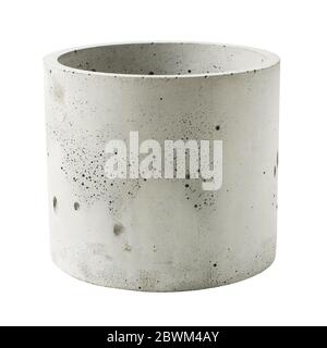 Concrete pot for plants isolated on a white background. Modern geometric concrete planter. Stock Photo