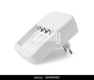 Rechargeable battery charger on white background, isolated on a white background. Stock Photo