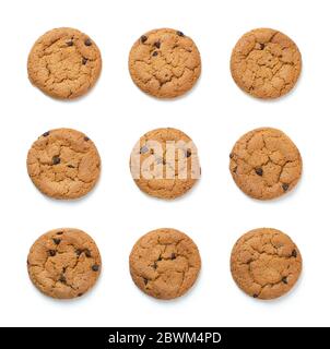 Row homemade oatmeal cookies isolated on white background Stock Photo