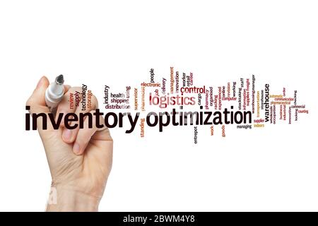 Inventory optimization word cloud concept on white background Stock Photo