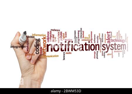 Notification system word cloud concept on white background Stock Photo