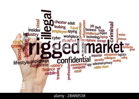 Rigged market word cloud concept on white background Stock Photo