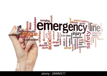 Emergency line word cloud concept on white background Stock Photo
