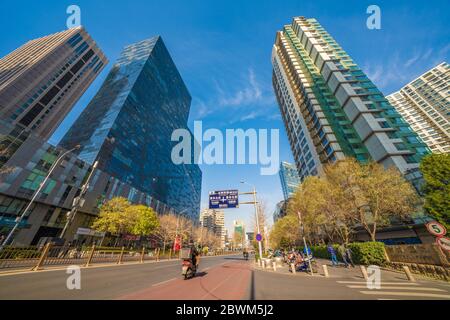 BEIJING, CHINA - NOVEMBER 26: View of a downtown city street in the Central Business District on November 26, 2019 in Beijing Stock Photo