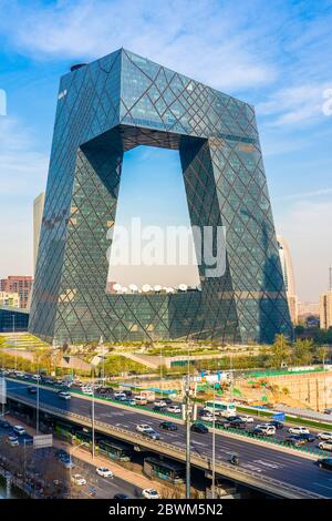 BEIJING, CHINA - NOVEMBER 26: View of the architecture of the CCTV Headquarters, a famous landmark building in the Central Business District on Novemb Stock Photo