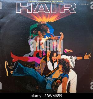 BELGRADE, SERBIA - OCTOBER 23, 2019: Cover of vinyl album Hair: Original Soundtrack Recording. It is the soundtrack album from the 1979 musical film H Stock Photo