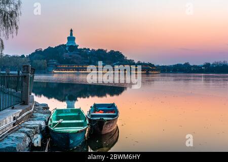 Evening view of Beihai Lake Park in Beijing Stock Photo