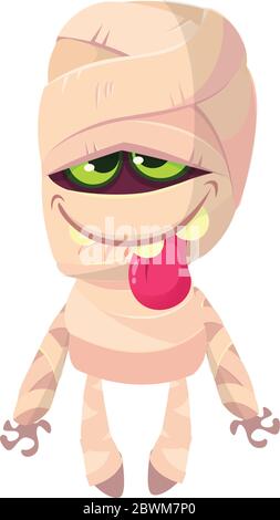 Cartoon mummy showing tongue. Vector illustration of mummy monster for Halloween isolated Stock Vector