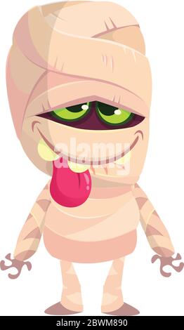 Cartoon mummy showing tongue. Vector illustration of mummy monster for Halloween isolated Stock Vector