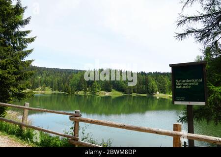 Tret lake in the Northern Italy in Italian valley of Val Di Non. Stock Photo