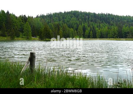 Tret lake in the Northern Italy in Italian valley of Val Di Non. Stock Photo