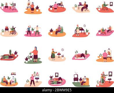 eldery people practicing activities in home scenes Stock Vector