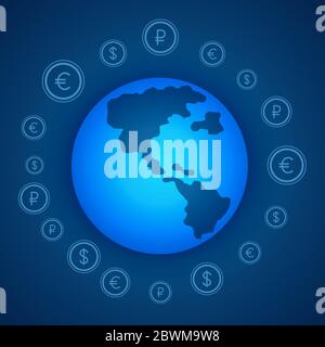 Creative Vector Illustration Of Global Currencies Icons Surrounding World Globe Stock Vector