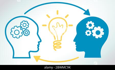 Communication, study and knowledge sharing with luminous bulb Stock Vector