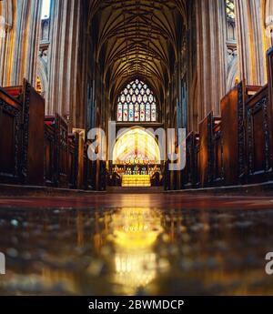 BRISTOL, UK - MAY 17, 2017: Interior view of St Stephen Church in Bristol, UK. View of altar with reflection in the floor. Stock Photo