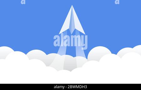 White paper plane taking off quickly with new idea Stock Vector