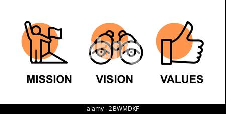 Set of modern vector illustration concepts of words vision, mission and values Stock Vector