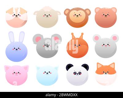 Cute Kawaii Animals isolated on a white background. Vector illustration Stock Vector