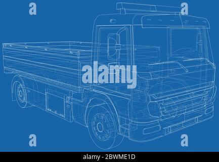 Fire Engine illustration vector. Fire truck Wire-frame line isolated. Vector rendering of 3d. Stock Vector