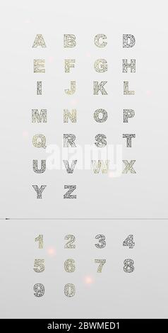 Polygon capital letters and numbers on grey background, vector illustration Stock Vector