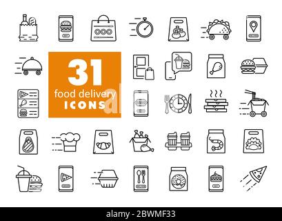 Fast food delivery vector icons set Stock Vector