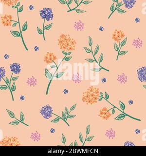 Delicate twigs with small flowers and leaves. vector seamless pattern. Vintage seamless pattern with twig. Background for eco forest autumn Stock Vector