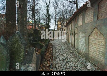 Old Jewish Cemetery in Prague Czech Republic. An important Jewish monument and one of the largest cemeteries of it's kind Stock Photo