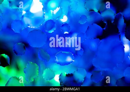 Abstract background with blue and green tints splashes. Bubbles macro shot close-up Stock Photo