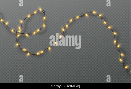 Christmas electric garland of light bulbs isolated on a transparent background. Vector illustration Stock Vector