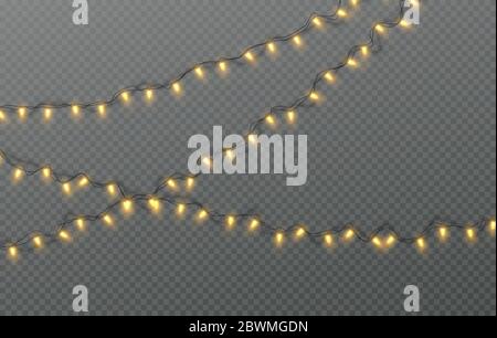 Christmas electric garland of light bulbs isolated on a transparent background. Vector illustration Stock Vector