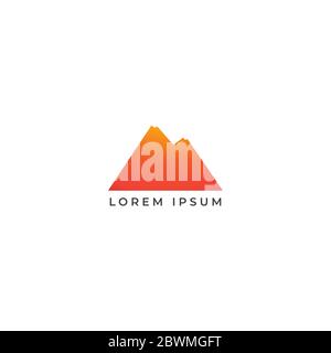 Adventures or Outdoor sports logo design template isolated on white color background. Silhouette of mountain logo design concept. Yellow Orange color Stock Vector