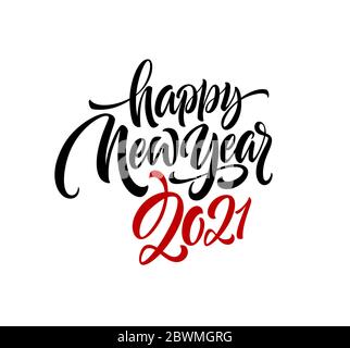 2021 Happy New Year writing calligraphic lettering on a white background. Vector illustration Stock Vector