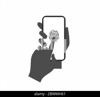 smartphone and fingerprint - screen unlock, vector icon Stock Vector