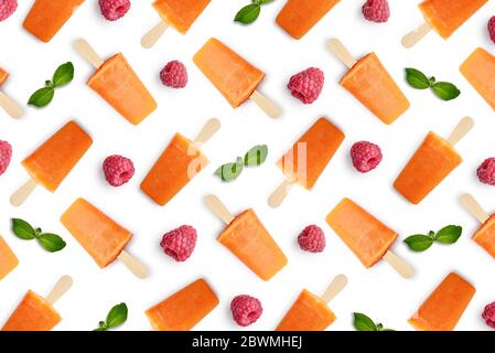 Pattern from papaya popsicle isolated on white background Stock Photo